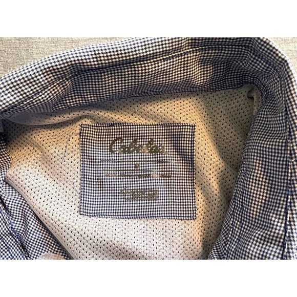 Cabelas Mens Button‎ Down Shirt Blue White Houndstooth Long Sleeve Pockets M - Picture 6 of 8